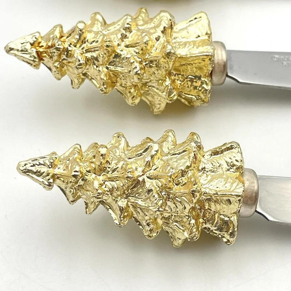 Vintage‎ 1990s Boston Warehouse Gold Christmas Tree Cheese Spreaders Set of 4
